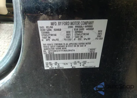 2000 Ford F350 Srw Super Duty из США, поврежденный, VIN 3FTSW31F7YMA38474